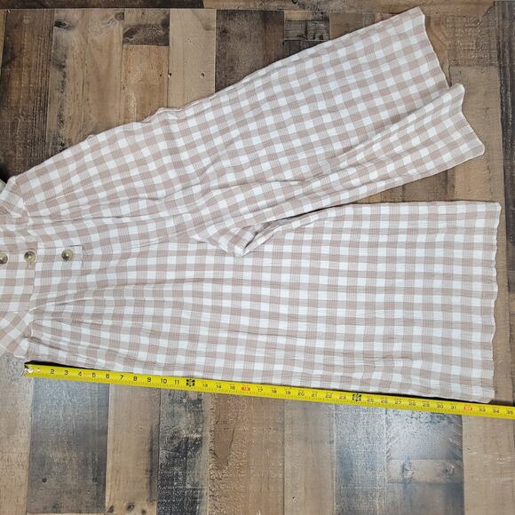 NWT Free People Seersucker Plaid Neutral Gingham Wide Leg Jumpsuit‎ Womens 8 - Picture 13 of 16